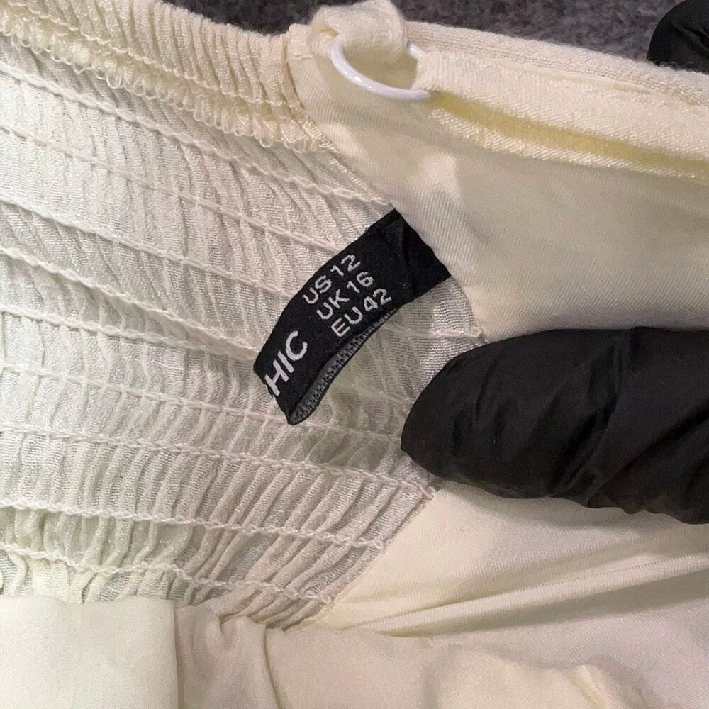 Boho Cotton Blend Midi Dress White Button Front Sun Dress Summer City Chic L - Picture 6 of 7